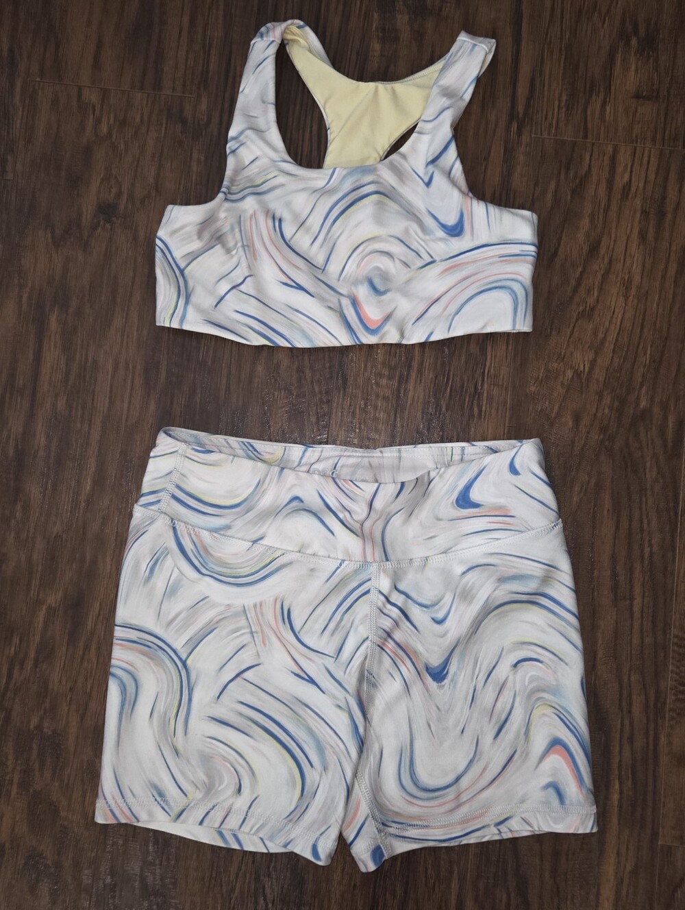 DSG Girls White Swirl Print Active Set with Blue and Pink Accents